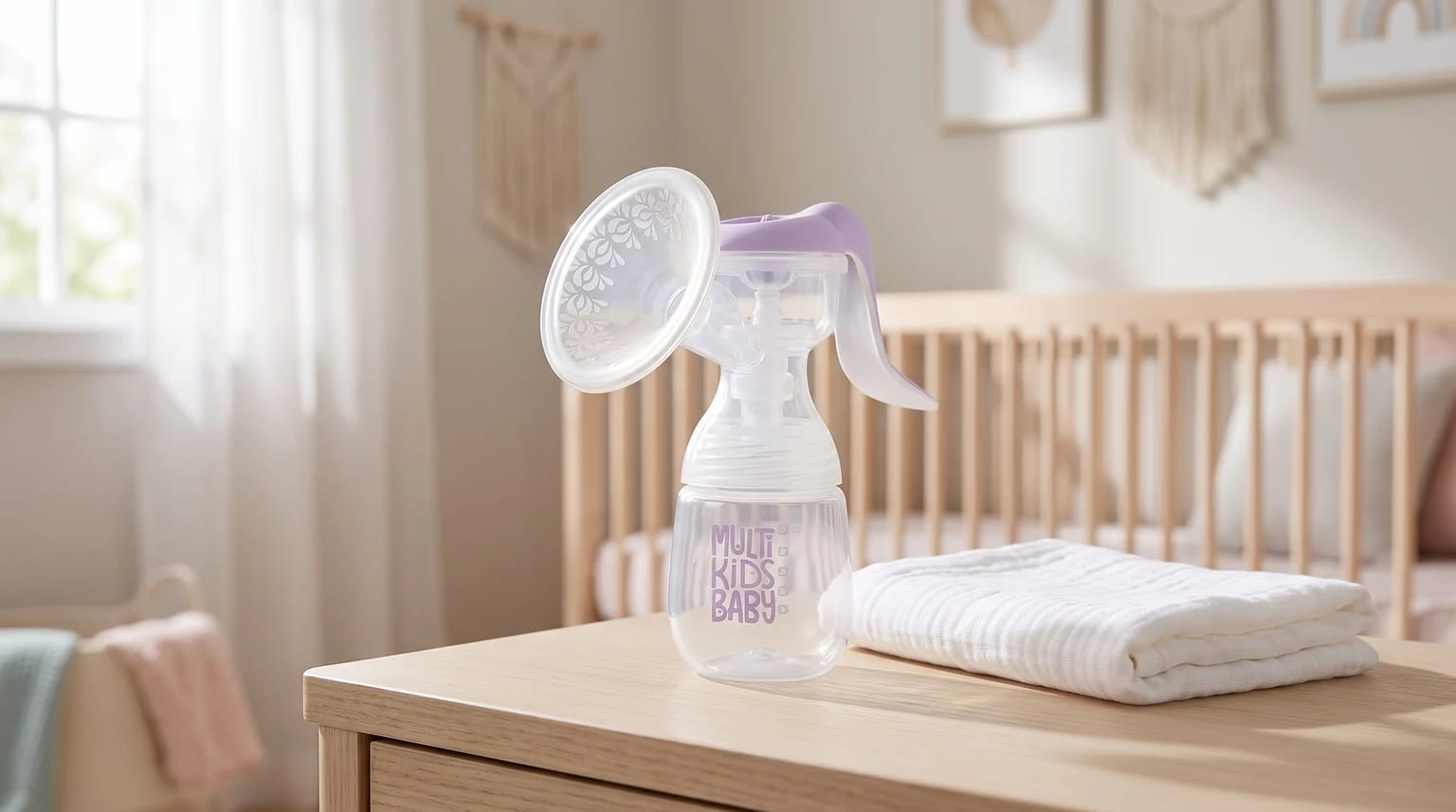 Bombinha manual da Multikids Baby sobre uma cômoda no quarto do bebê, com um berço de madeira ao fundo.