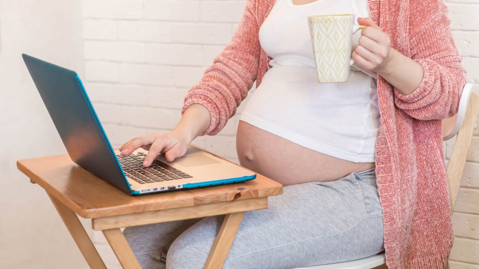 Mulher grávida usando um notebook